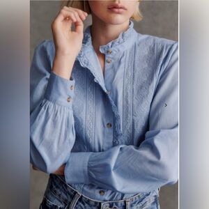 Sezane Chlo Light Blue Lace Shirt